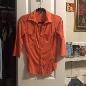 Coral pink 3/4 sleeve collared shirt